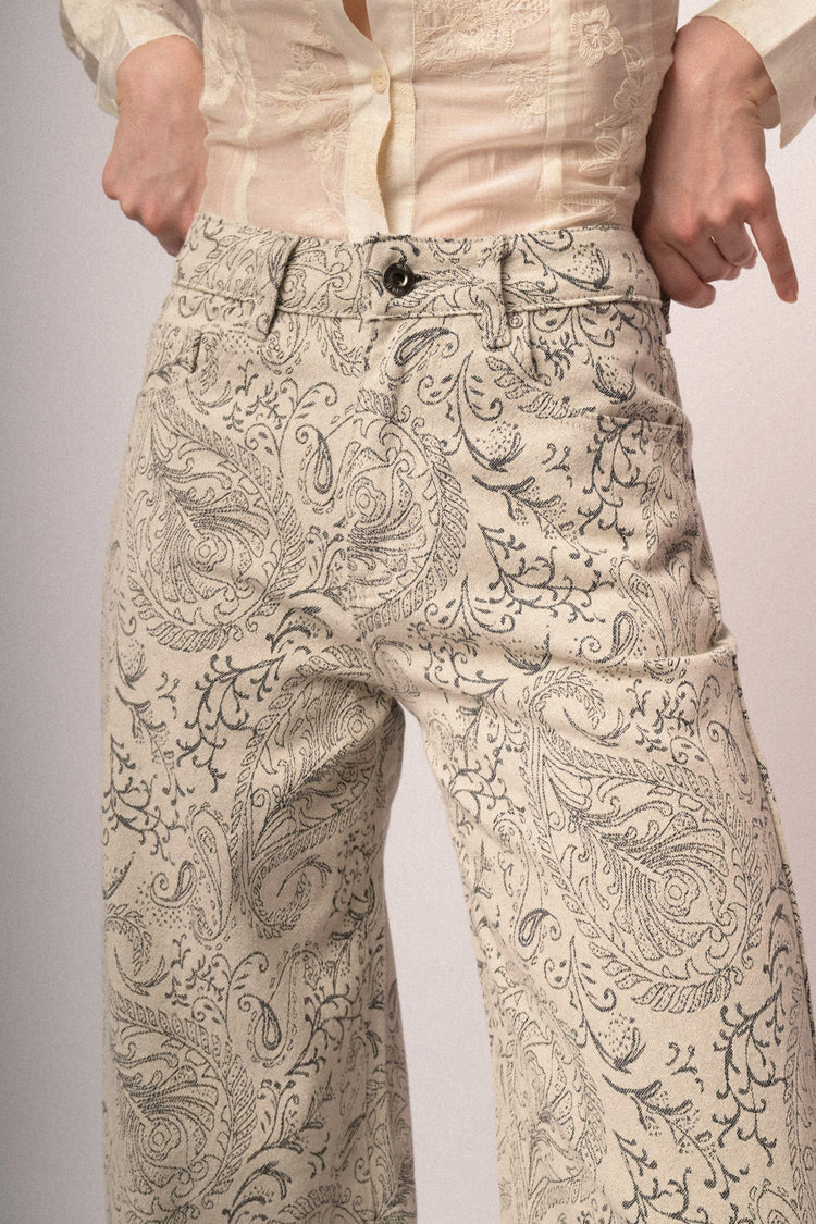 Ivory Paisley print wide-leg jeans