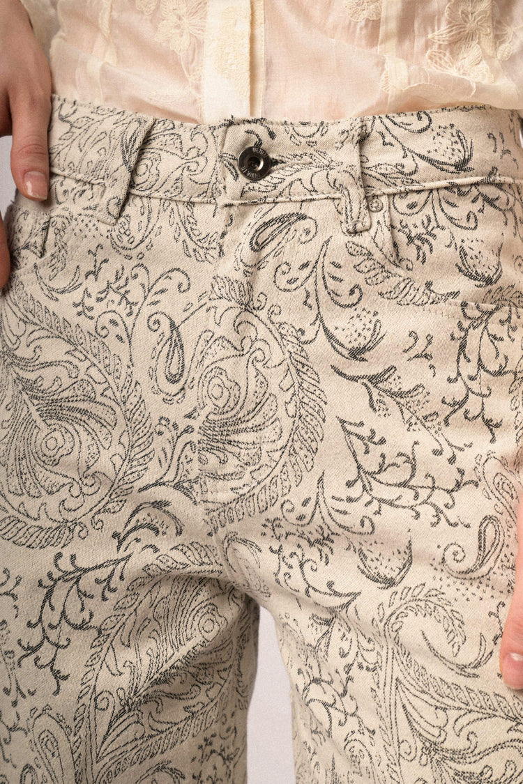 Ivory Paisley print wide-leg jeans