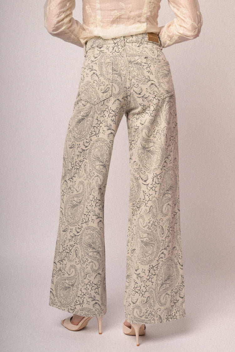 Ivory Paisley print wide-leg jeans