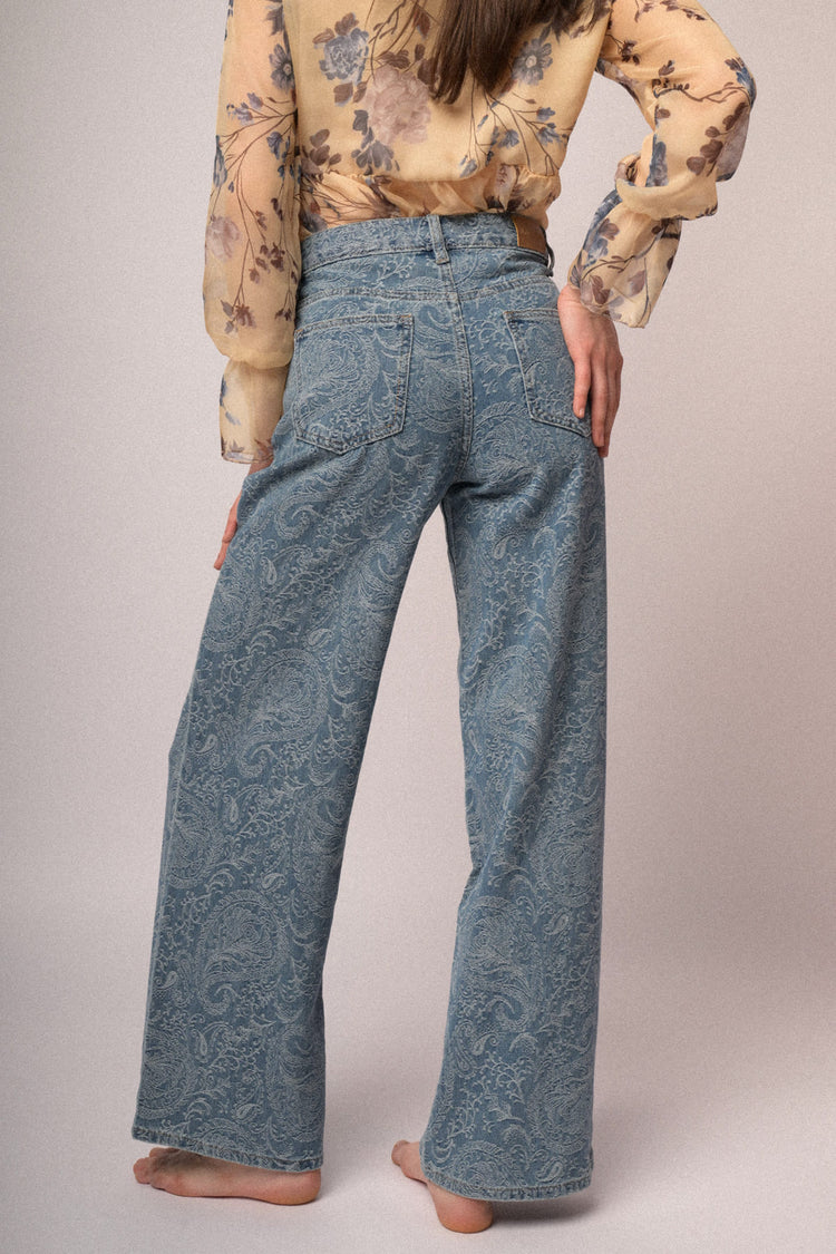 Light blue Paisley print wide-leg jeans