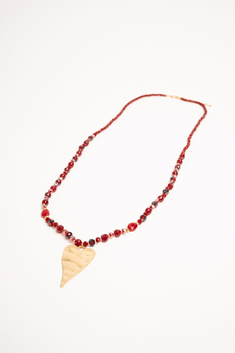 Golden heart pendant beads necklace
