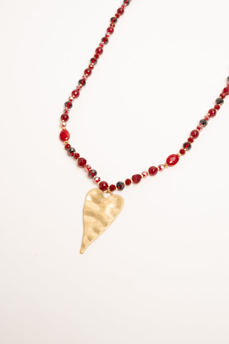 Golden heart pendant beads necklace