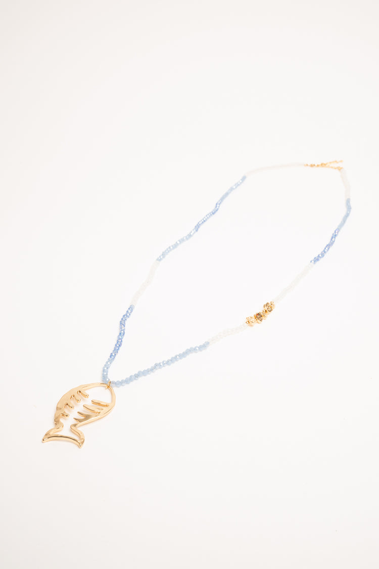 Golden fish pendant bead necklace