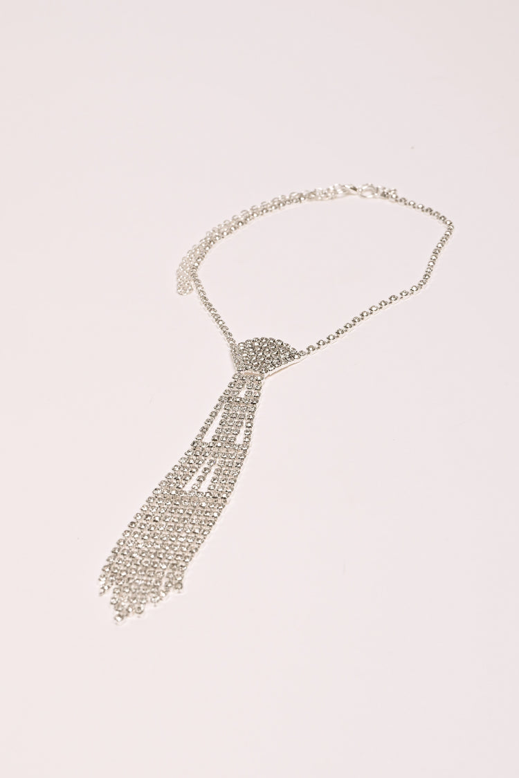 Rhinestone tie-style necklace