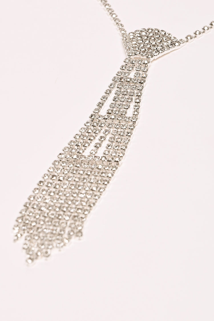 Rhinestone tie-style necklace