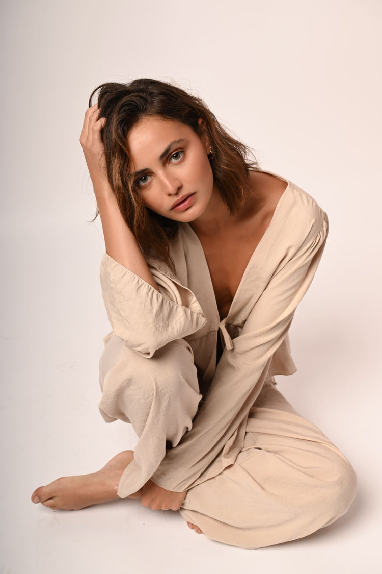 Self-tie straps and flounce top