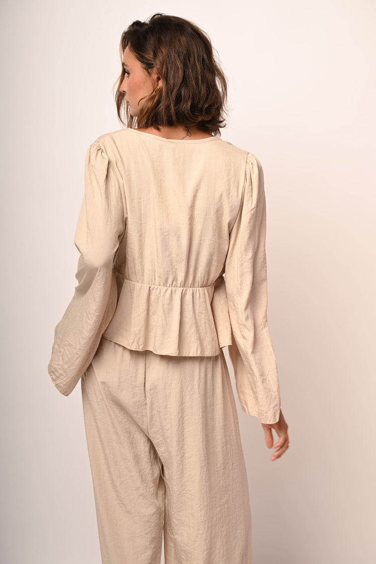 Self-tie straps and flounce top