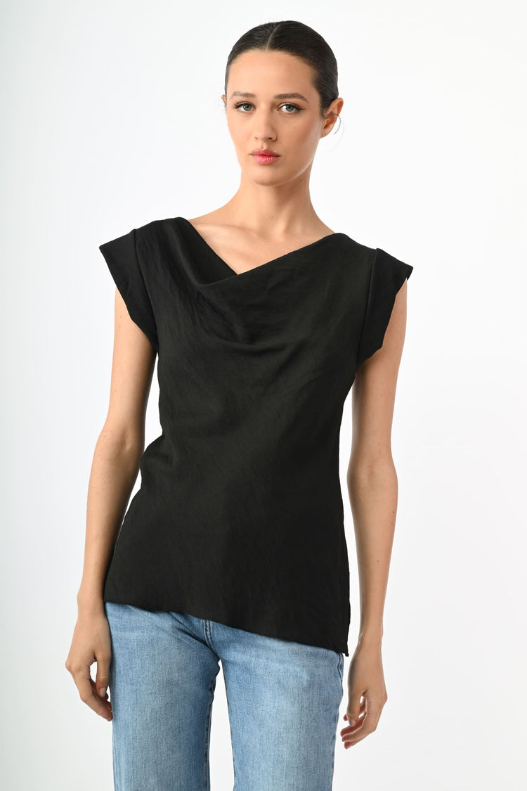 Cowl-neck viscose-blend top