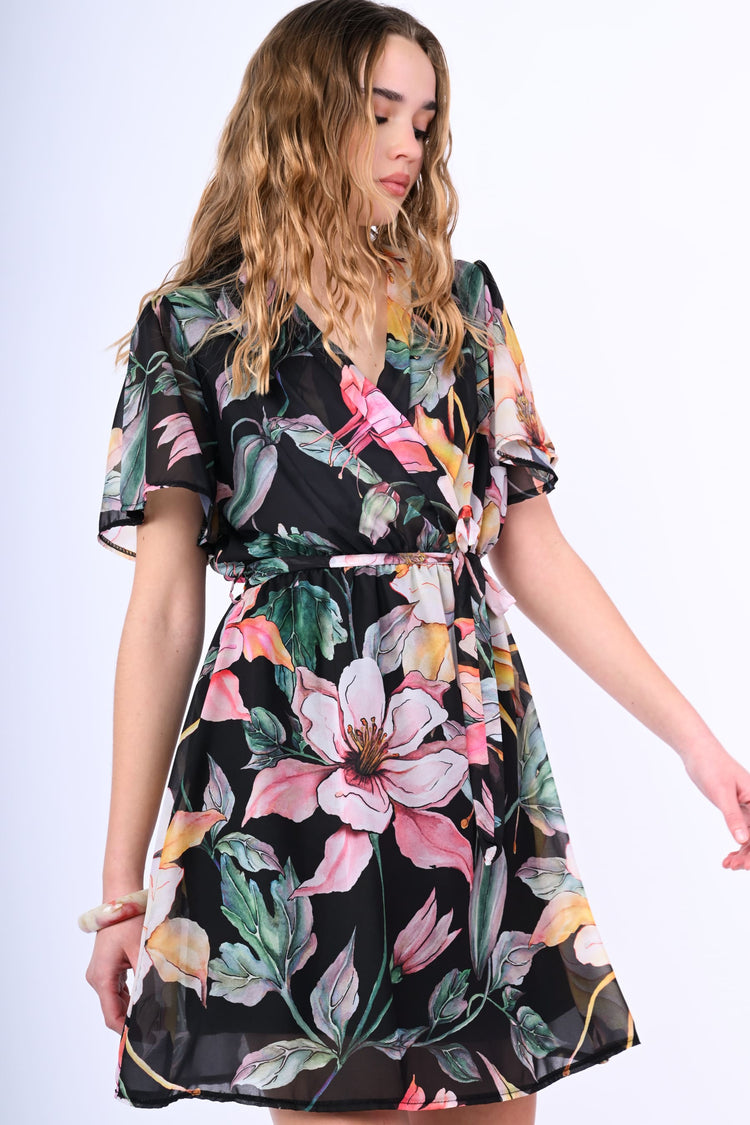 Floral print wrap mini dress