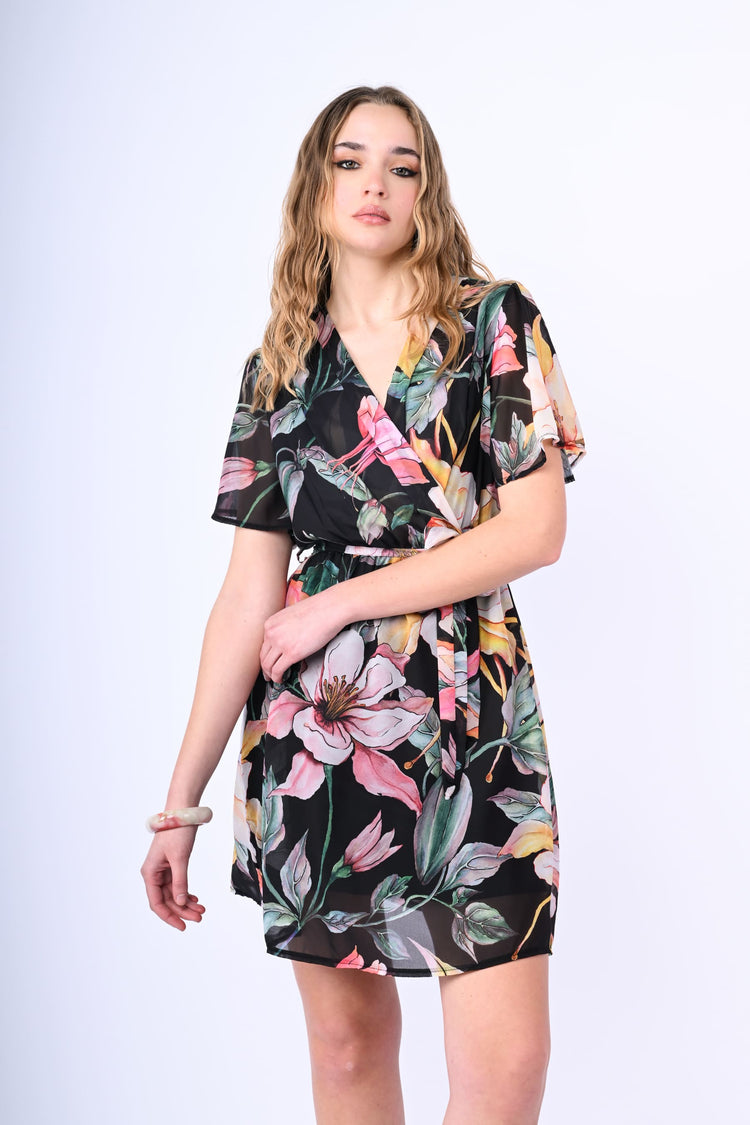 Floral print wrap mini dress
