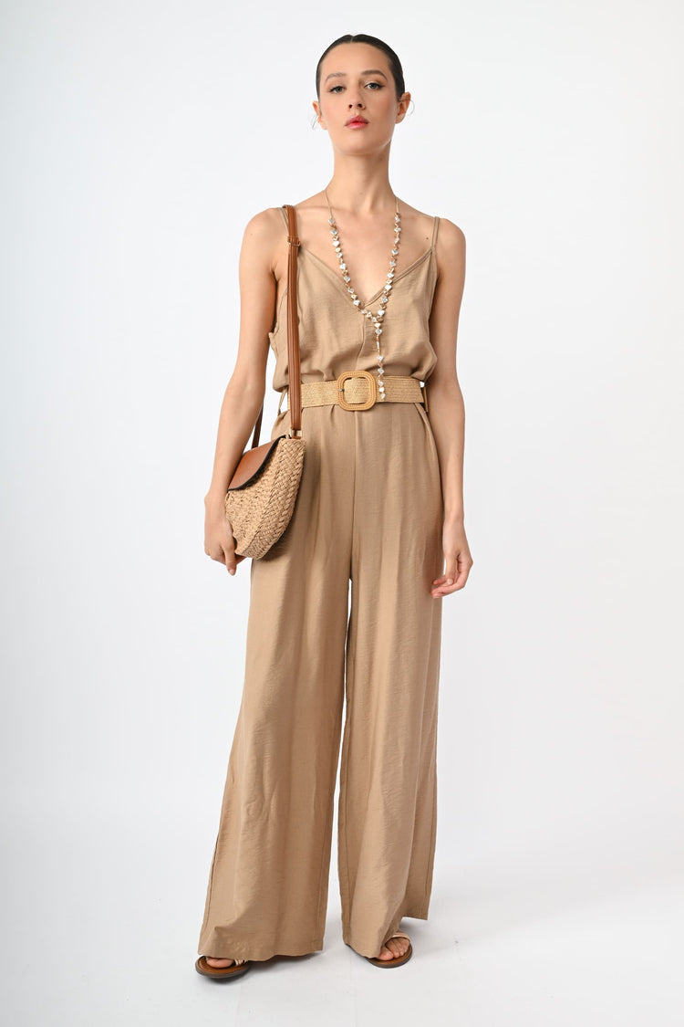 Belted viscose-blend jumpsuit