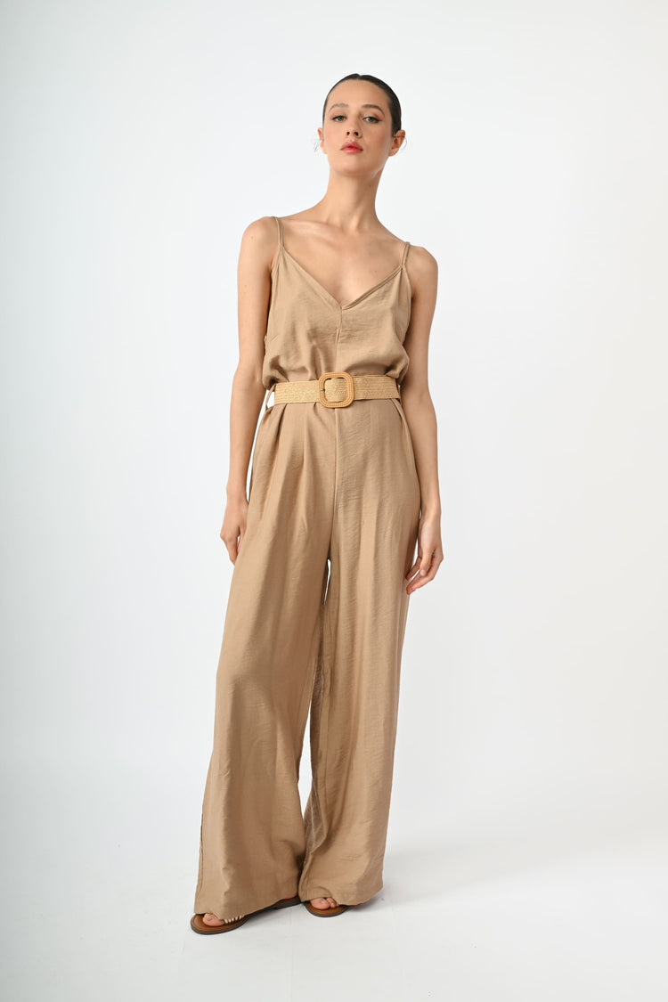 Belted viscose-blend jumpsuit