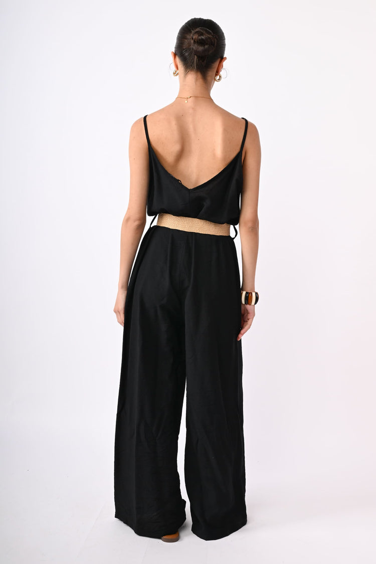 Belted viscose-blend jumpsuit
