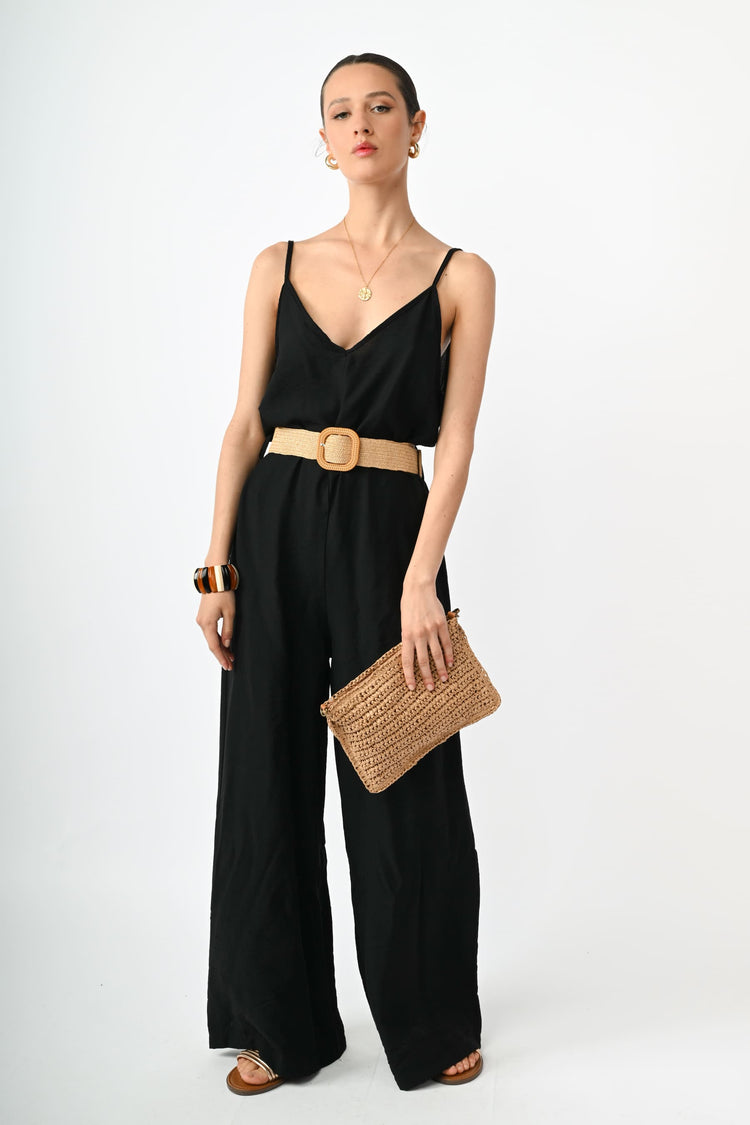 Belted viscose-blend jumpsuit