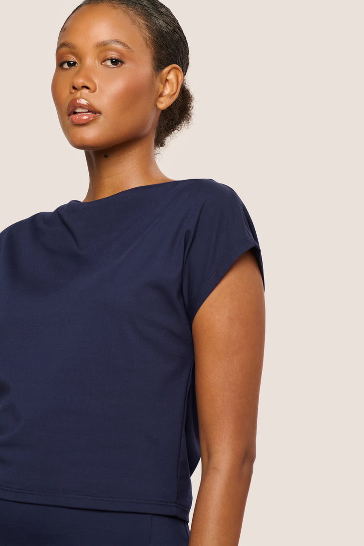 Viscose-blend draped t-shirt