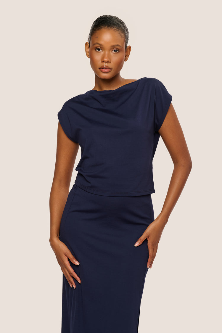 Viscose-blend draped t-shirt