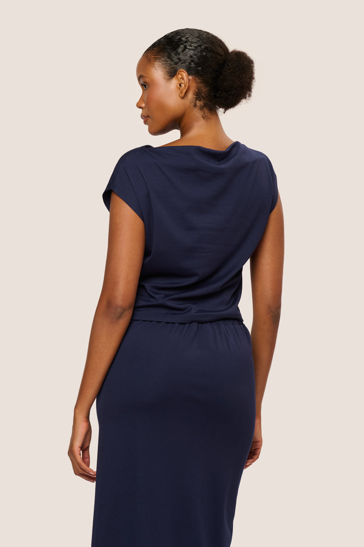 Viscose-blend draped t-shirt