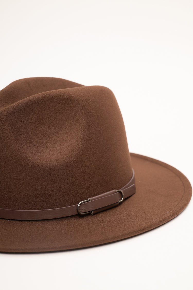 Dark brown wide-brim hat
