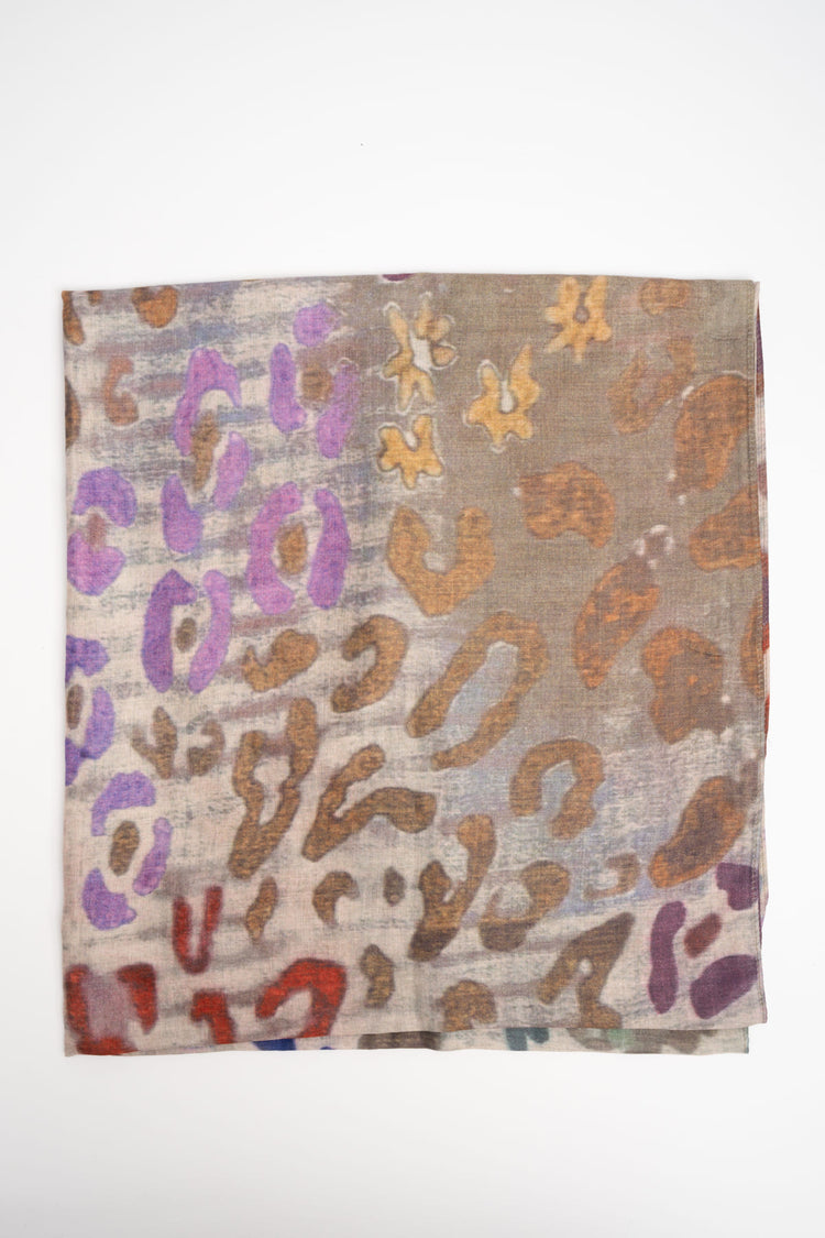 Multicolor animalier print scarf