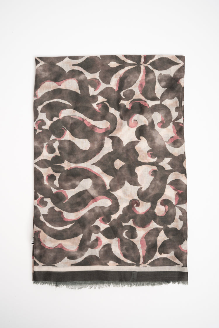 Multicolor damask print scarf