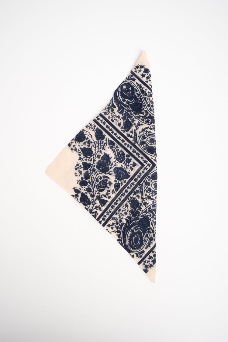 Blue floral print silk-blend small scarf