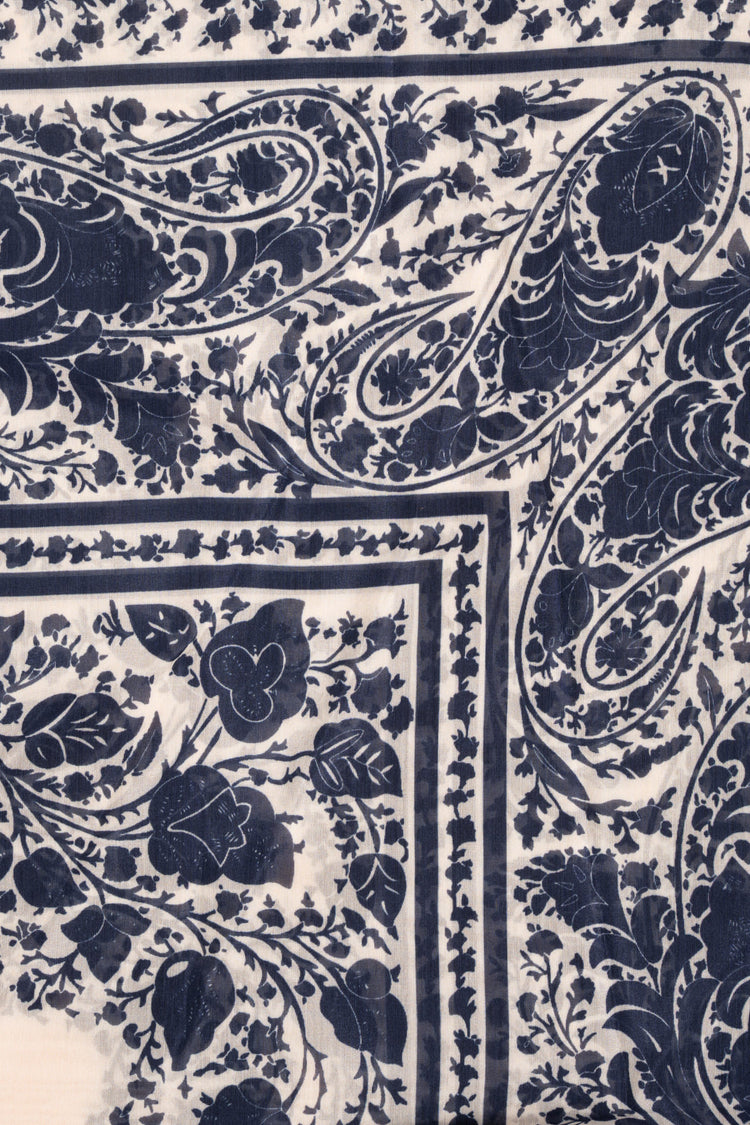 Blue floral print silk-blend small scarf