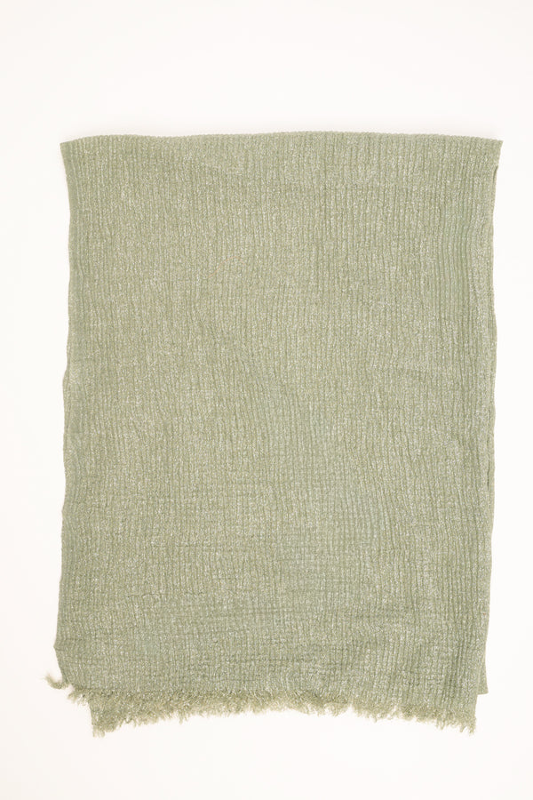 Green crinkle scarf with fringe