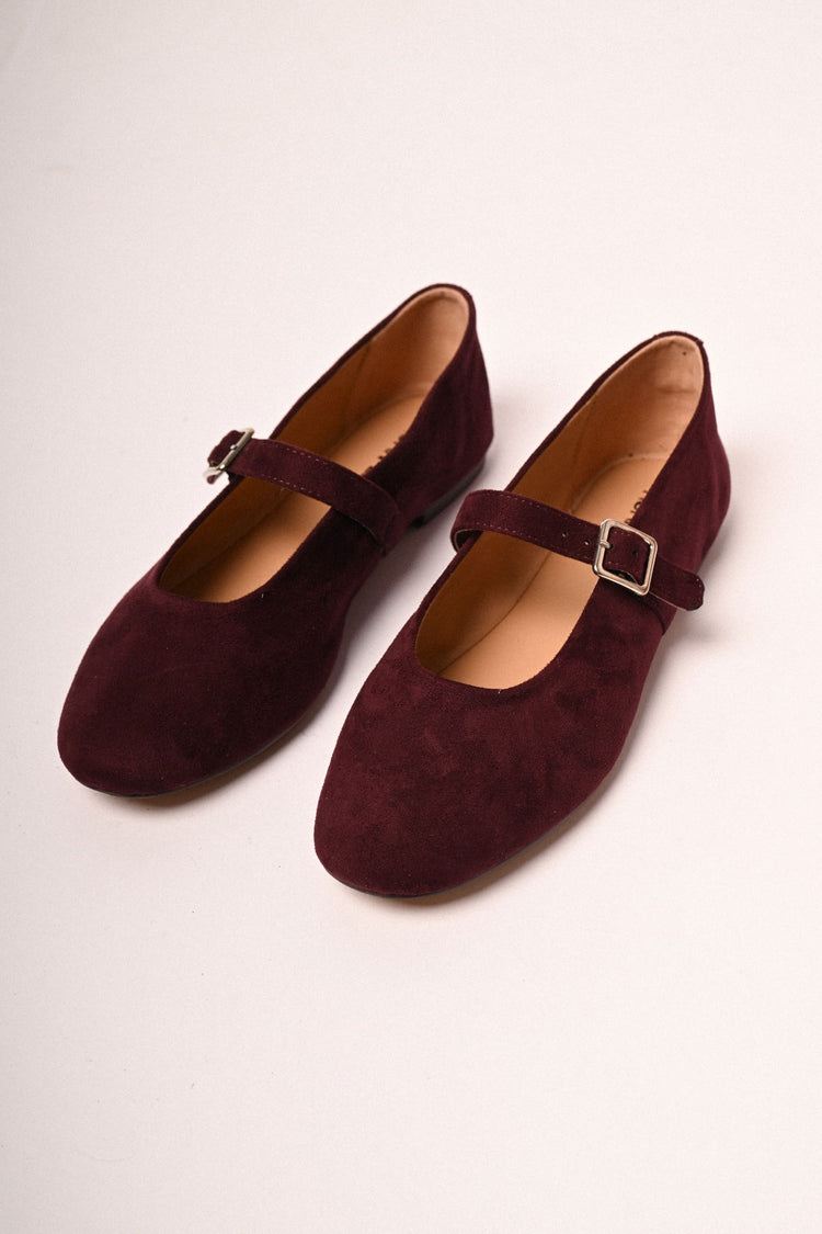 Strap velour ballet flats