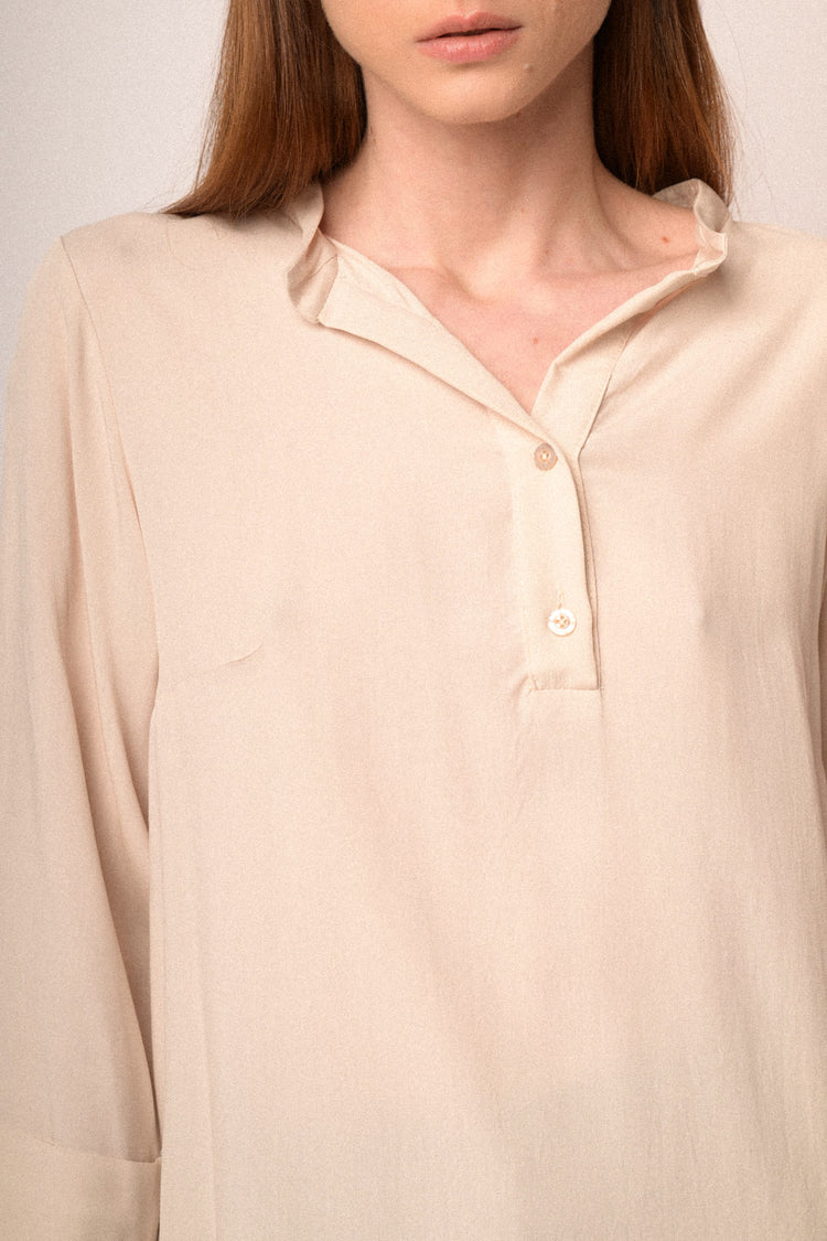 Beige viscose henley collar blouse