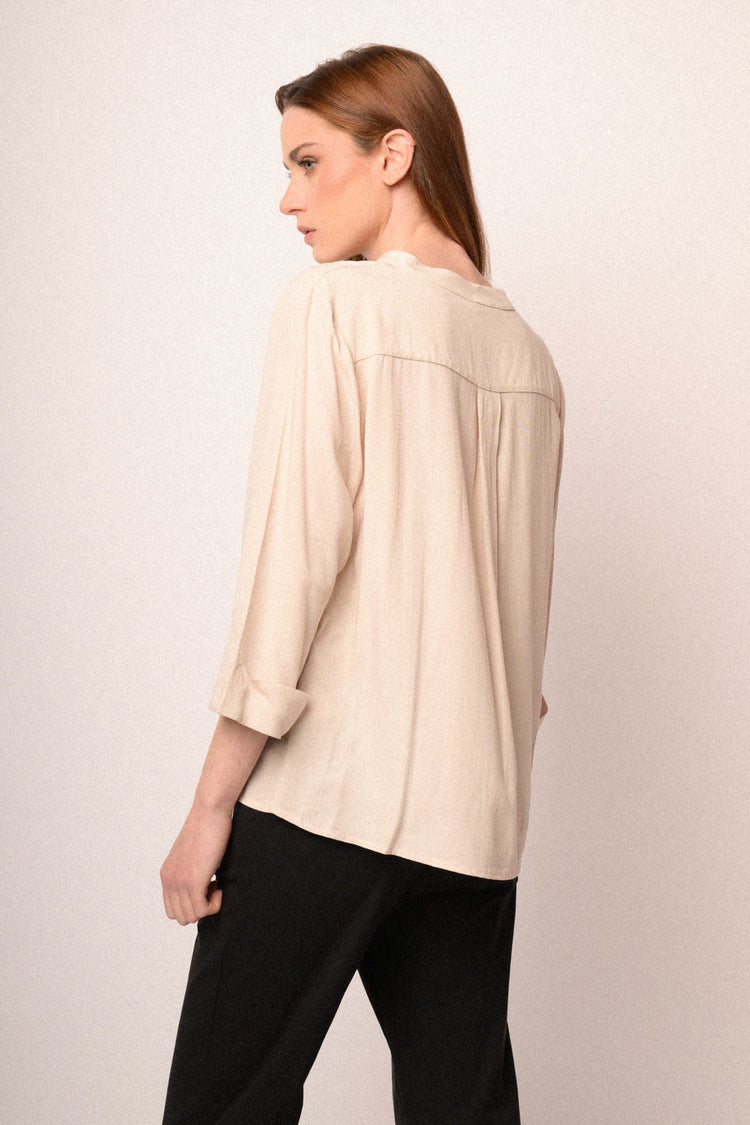 Beige viscose henley collar blouse