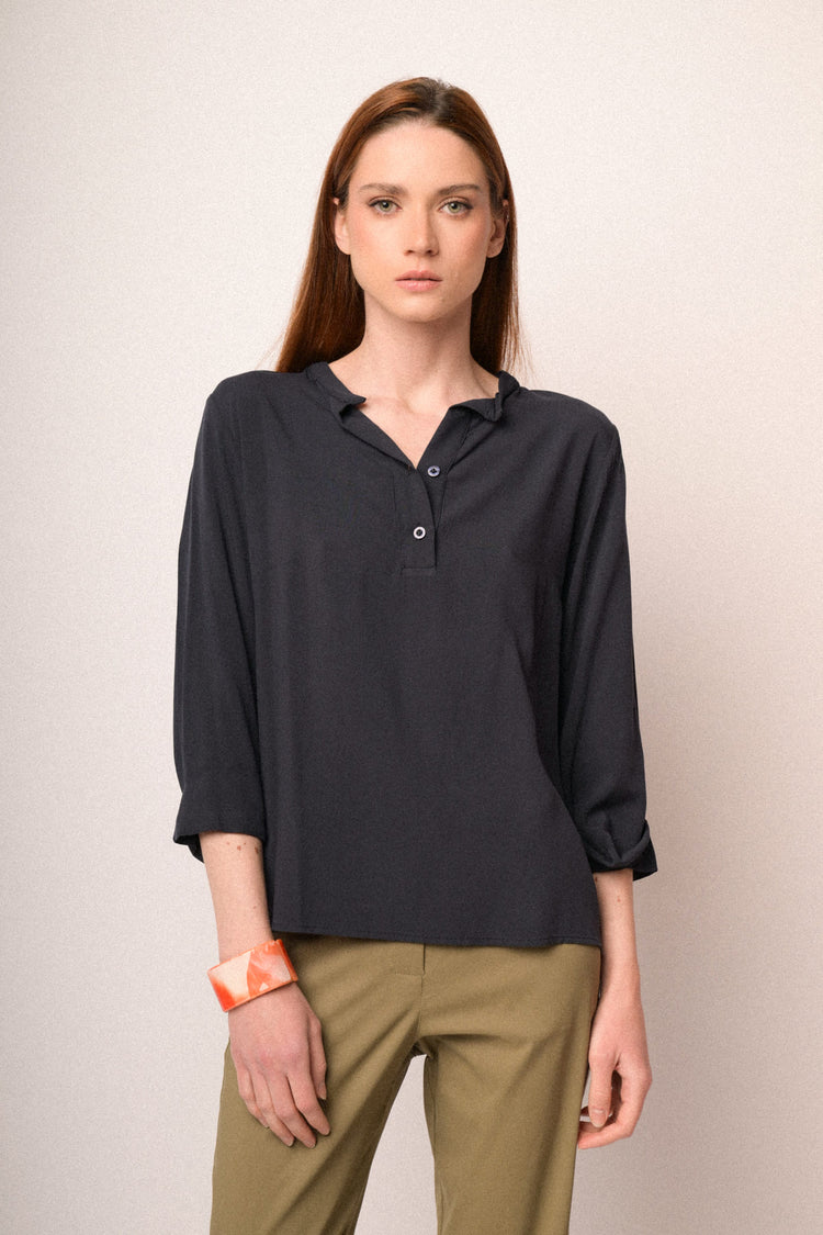 Blue viscose henley collar blouse