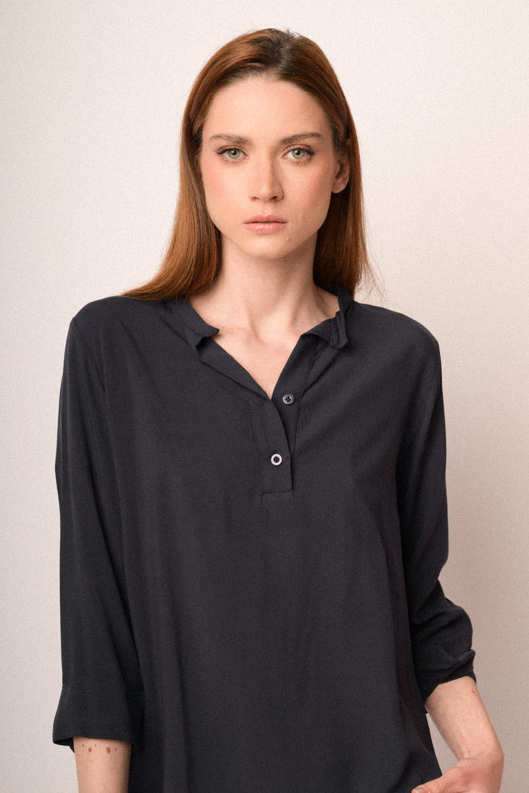 Blue viscose henley collar blouse