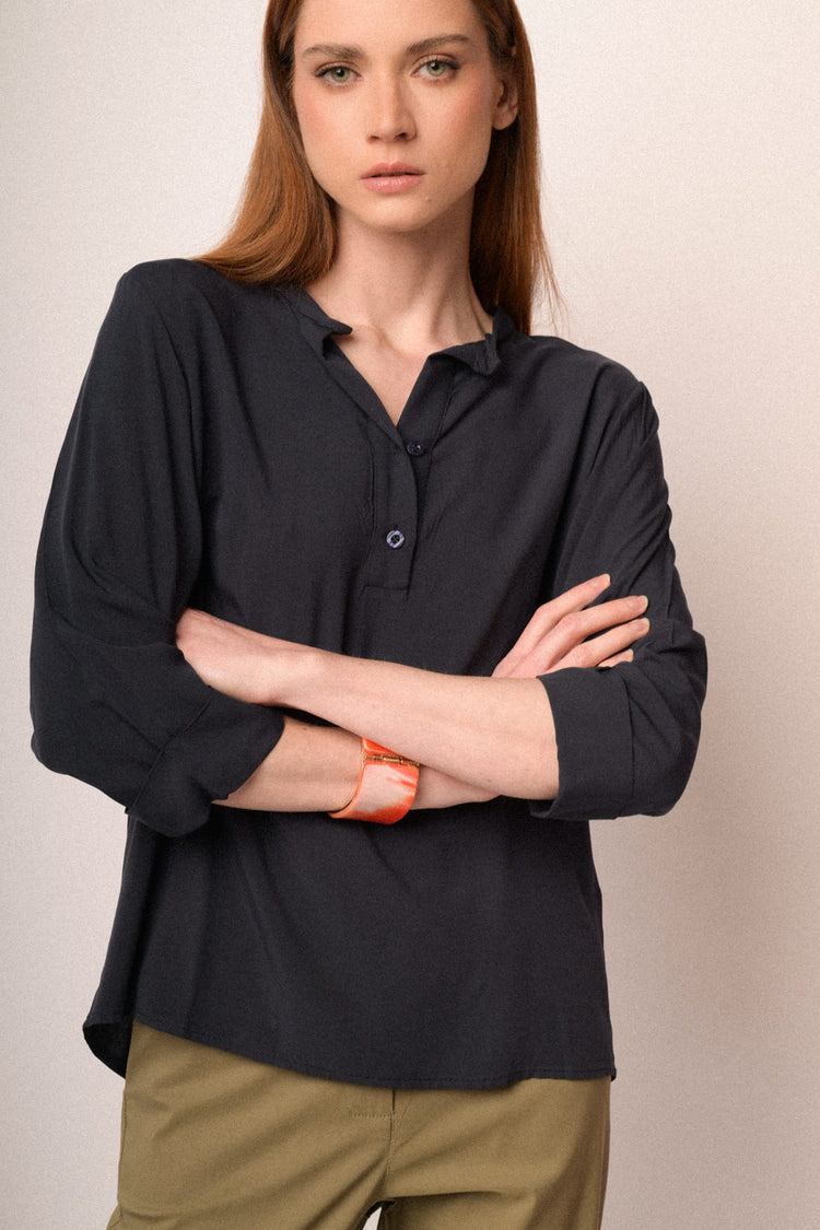 Blue viscose henley collar blouse