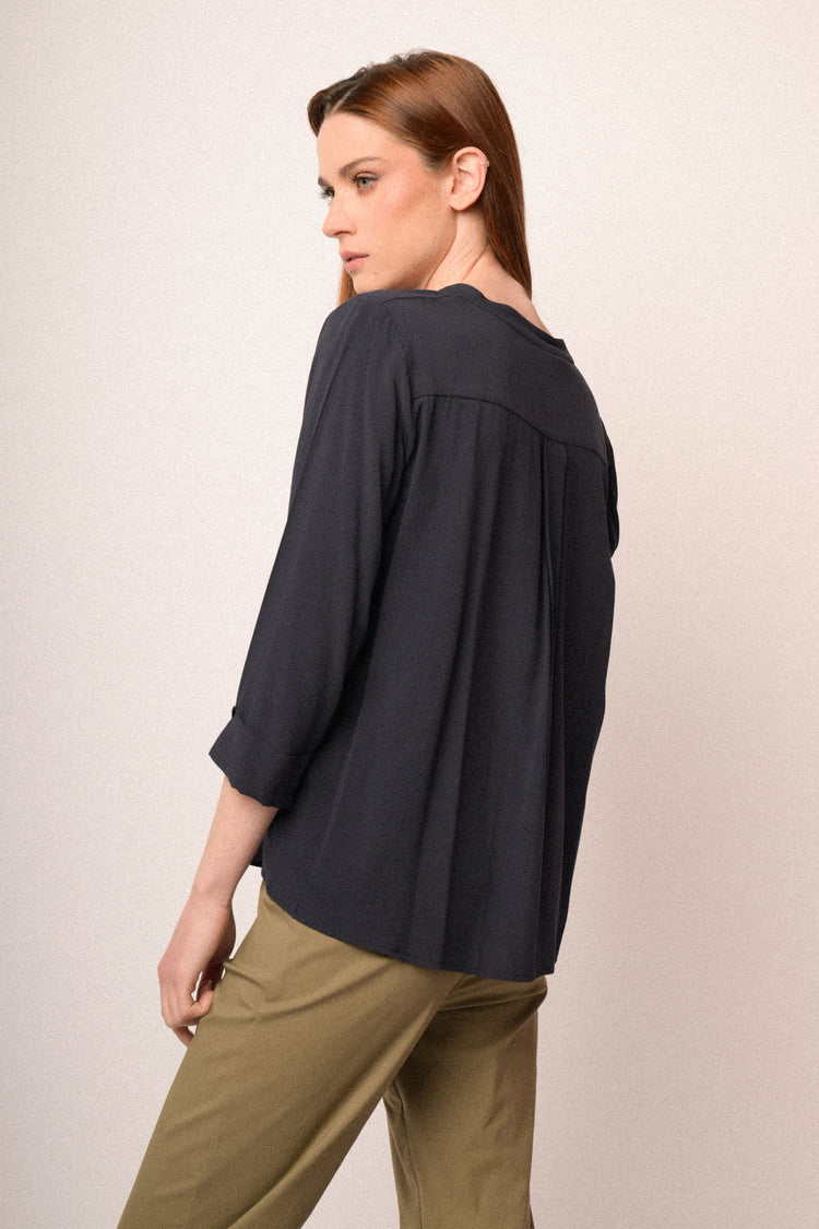 Blue viscose henley collar blouse