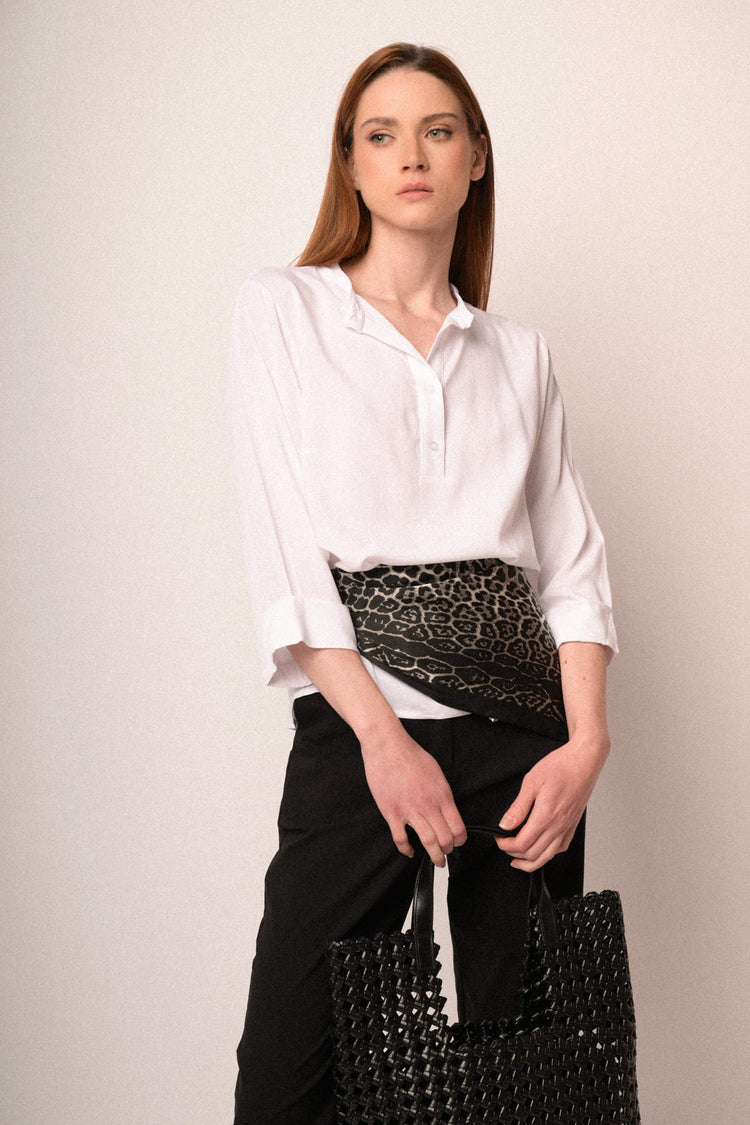 White viscose henley collar blouse
