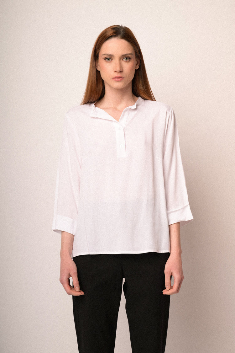 White viscose henley collar blouse