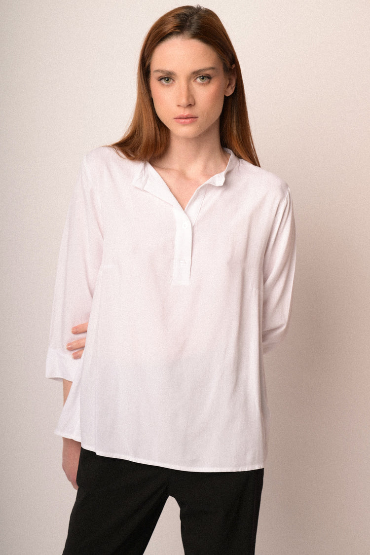 White viscose henley collar blouse