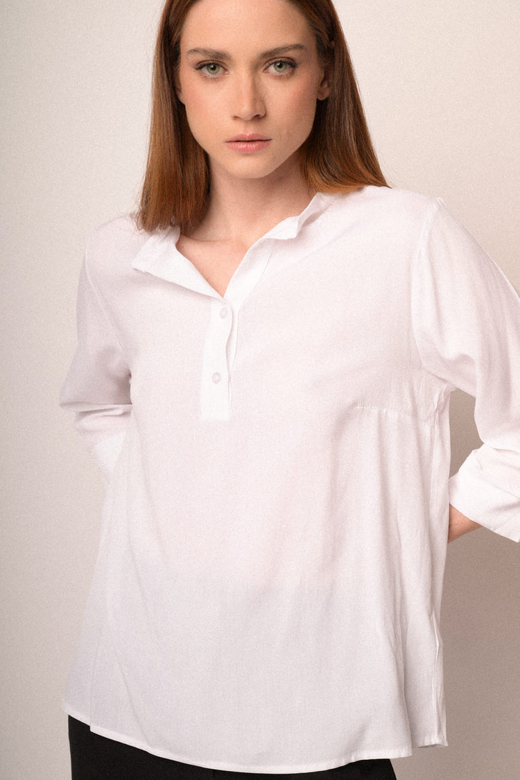 White viscose henley collar blouse