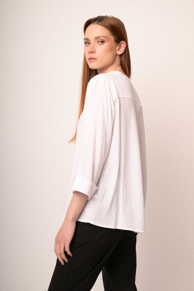 White viscose henley collar blouse