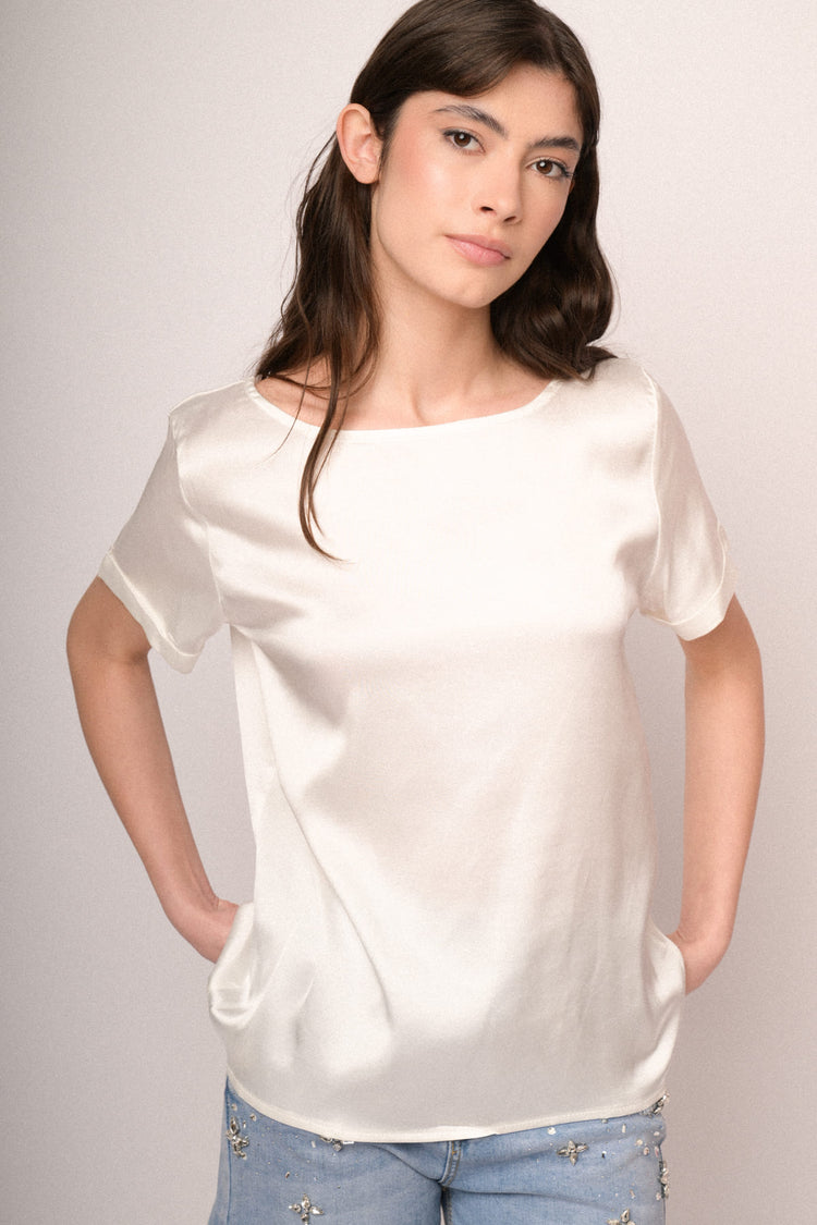 White satin viscose t-shirt