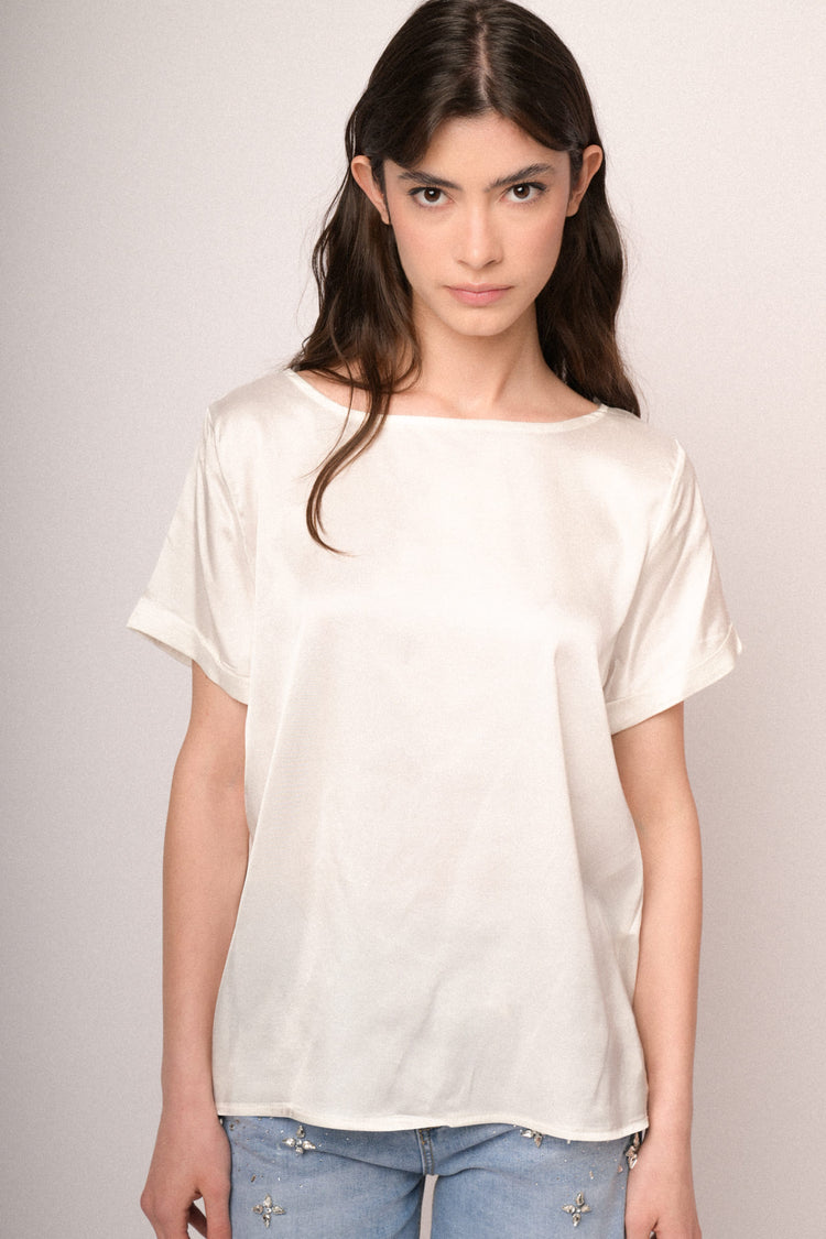 White satin viscose t-shirt