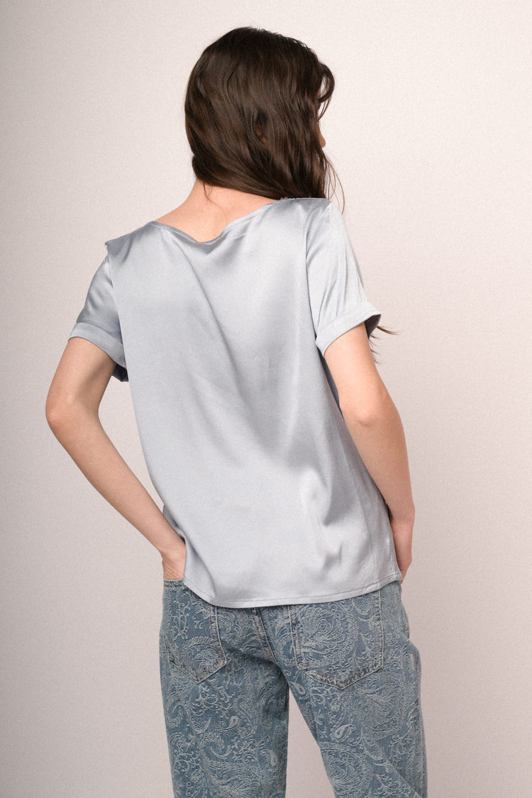 Sky blue satin viscose t-shirt