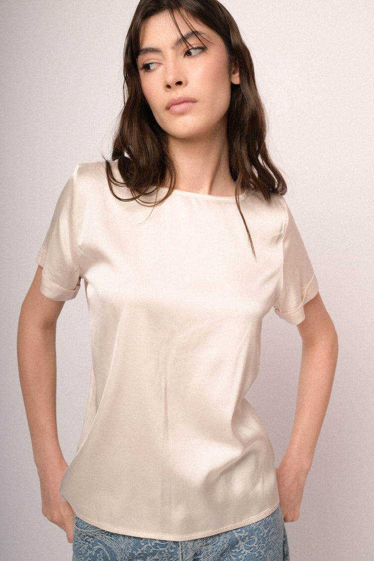 Ivory satin viscose t-shirt