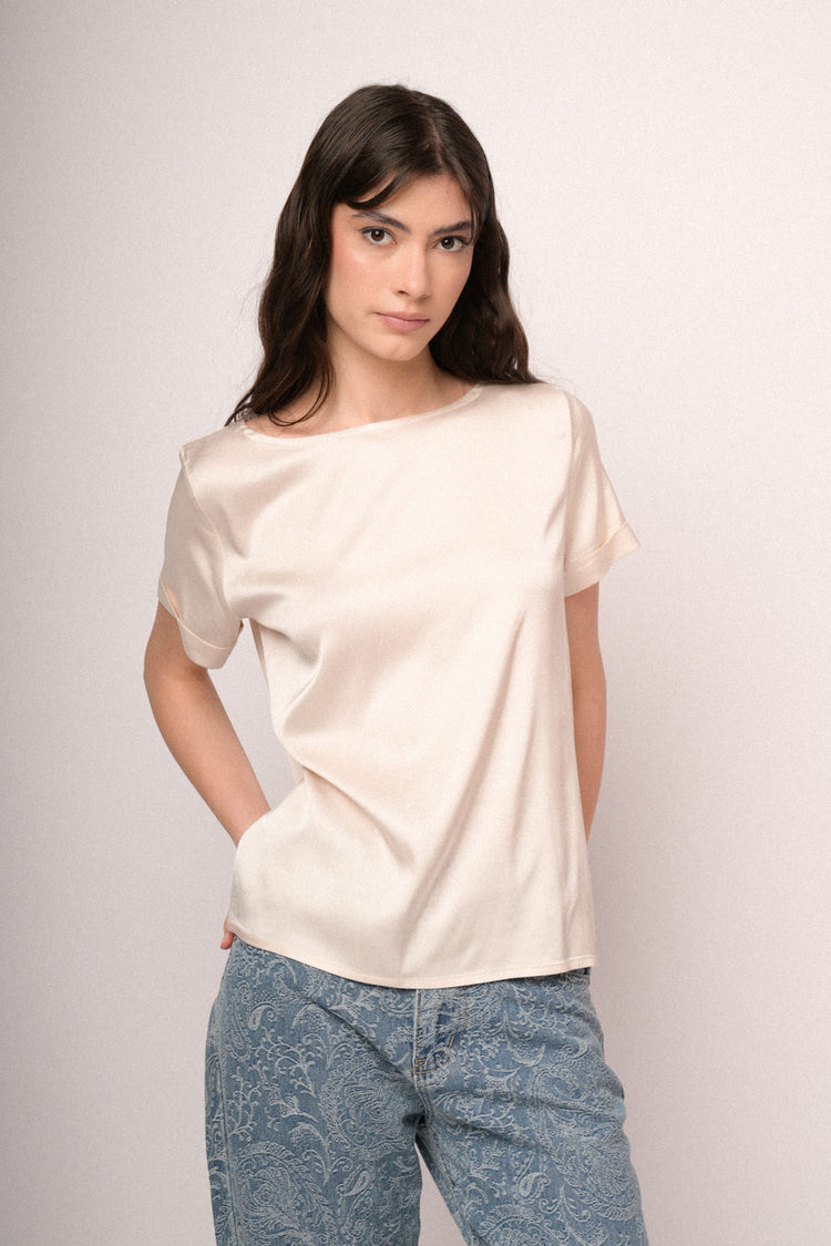 Ivory satin viscose t-shirt
