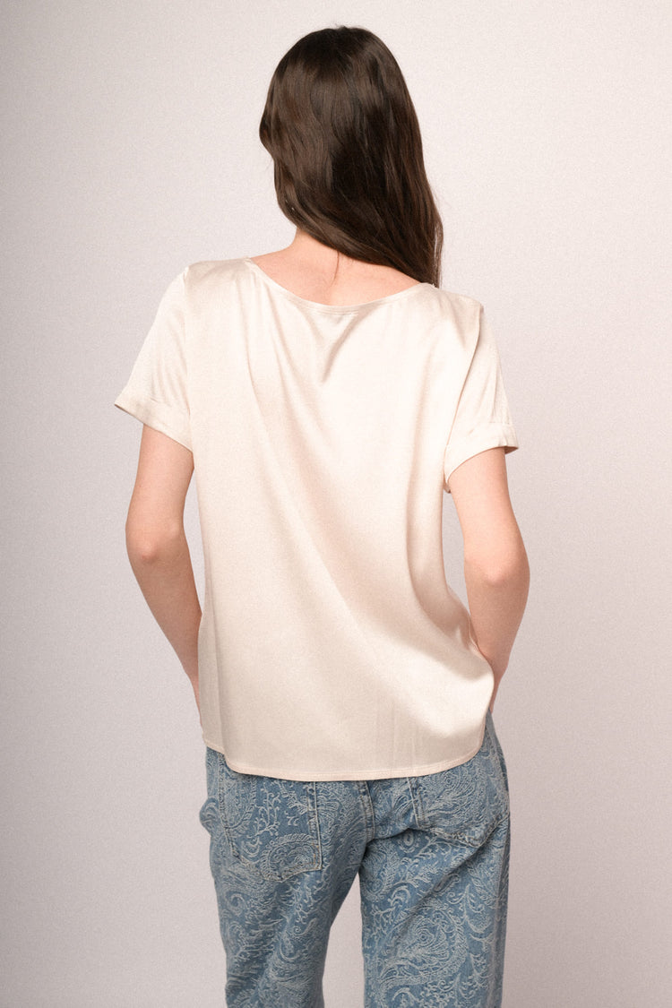 Ivory satin viscose t-shirt