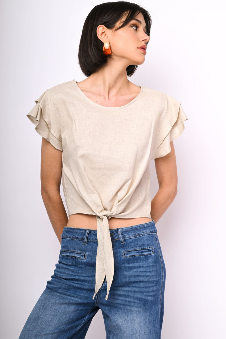 Knot linen-blend top