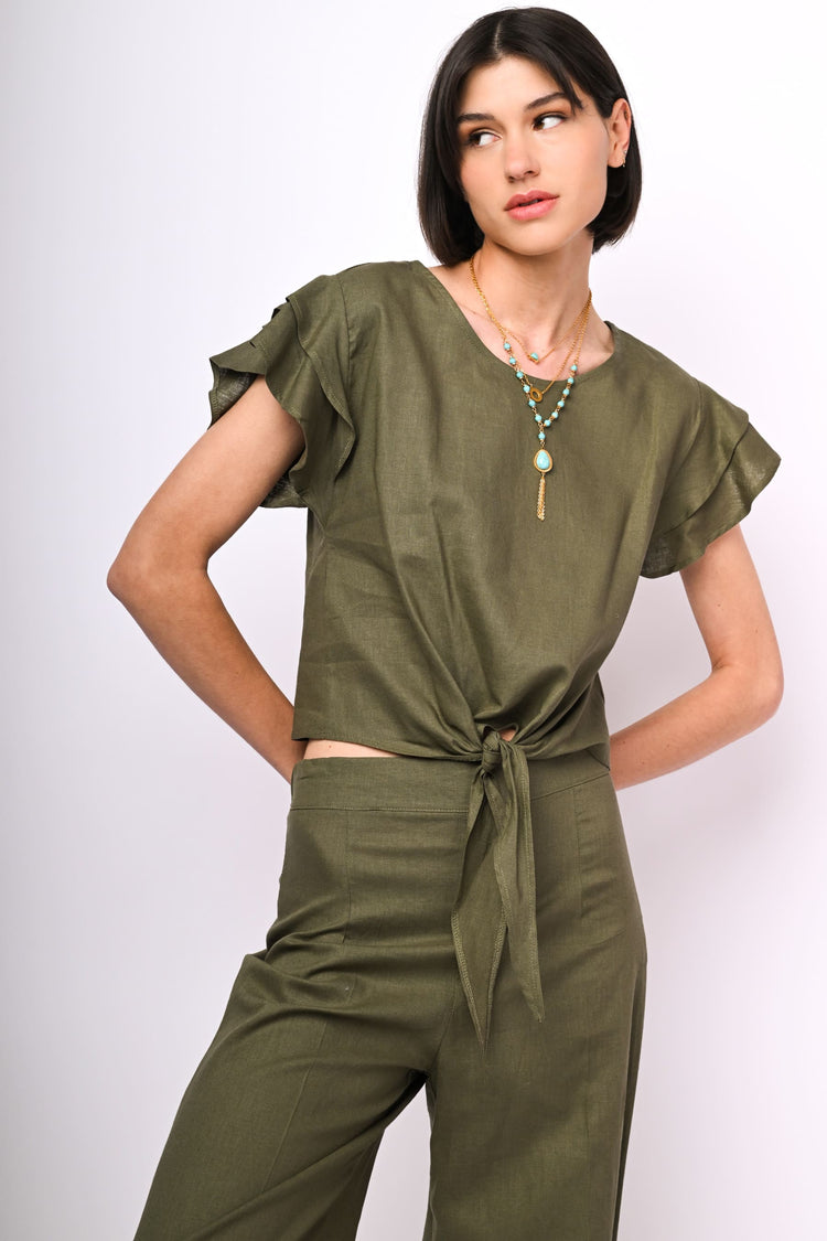 Knot linen-blend top
