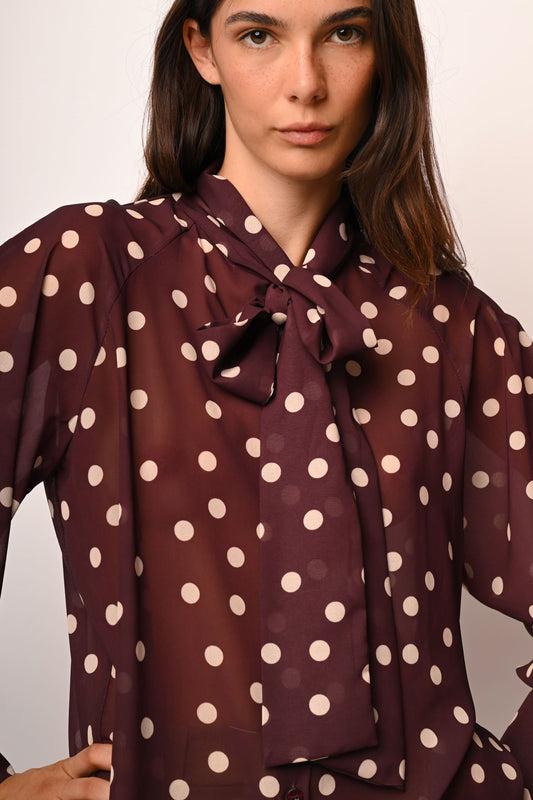 Polka dot pussy-pow-neck blouse