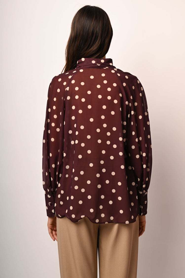 Polka dot pussy-pow-neck blouse