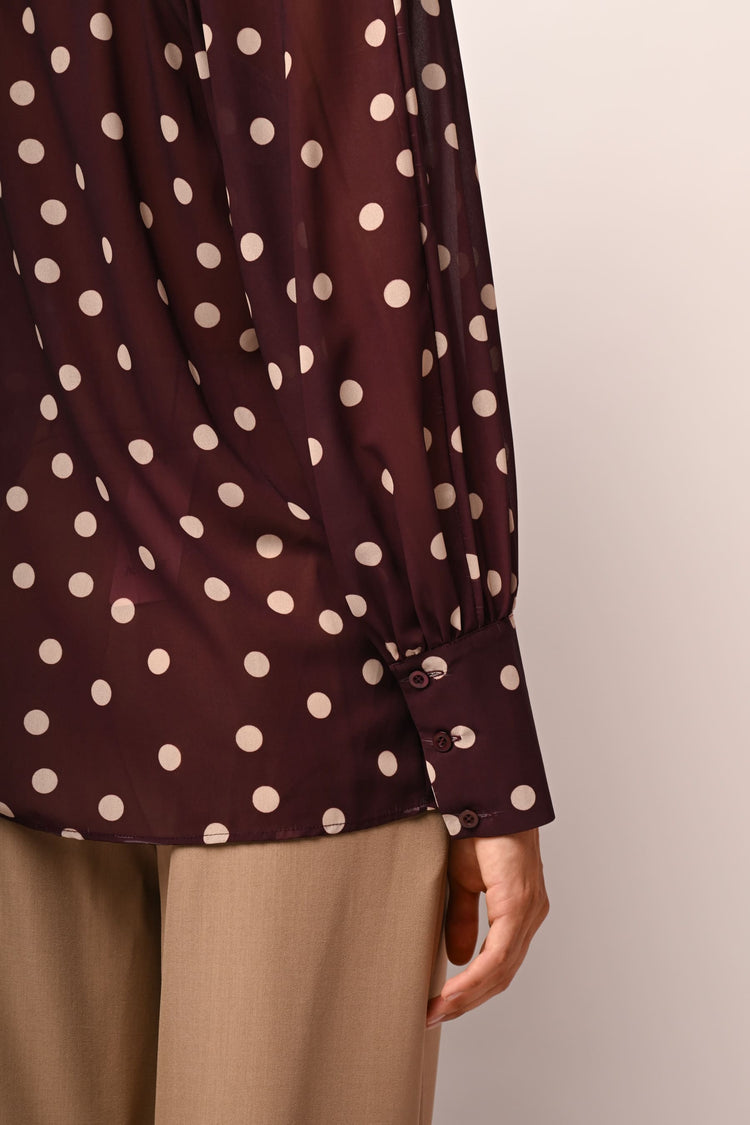 Polka dot pussy-pow-neck blouse